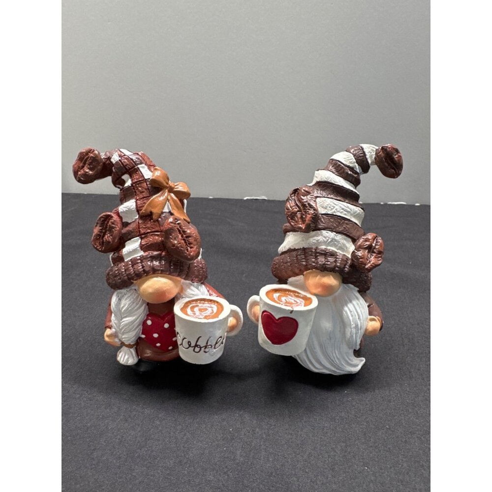 Hodao Christmas Gnome Figurines With Hot Cocoa Hot Coffee Cups Brown & Red Strip